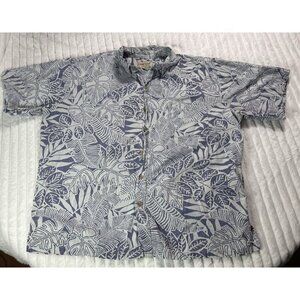 Cooke Street Honolulu Blue Hawaiian Leaf Men's Button Up Shirt 2XL